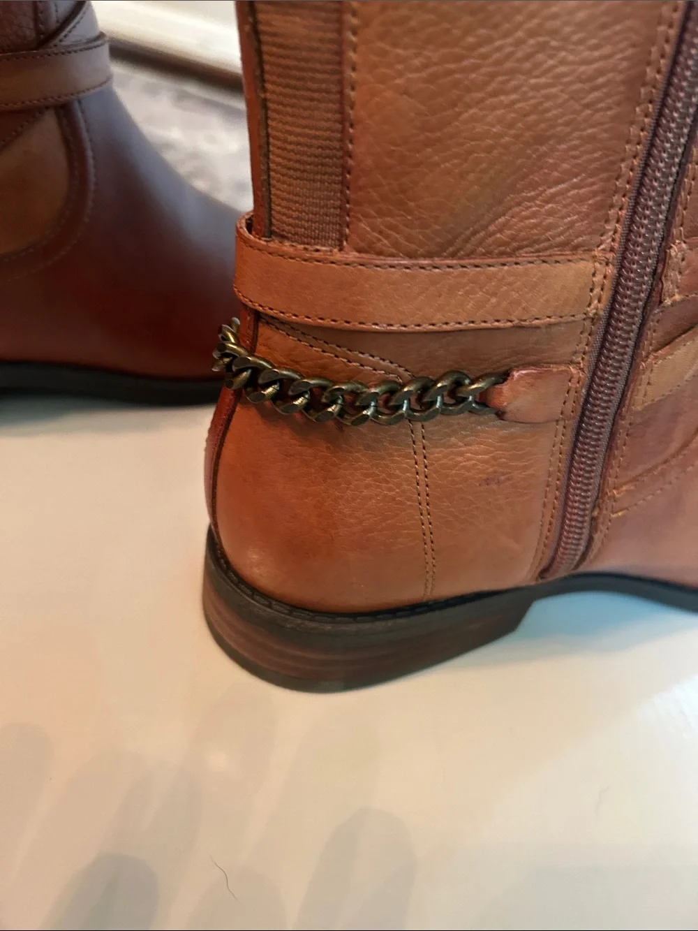Marc Fisher Tall Riding Boots with Ankle Chain Detail in Cognac